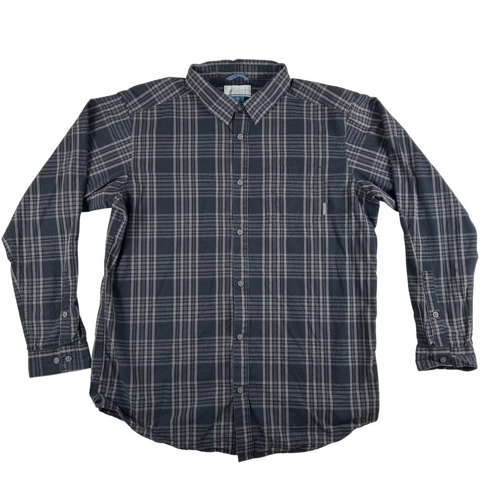 Columbia Shirt Mens XL Gray Plaid Long Sleeve Button Front Cotton Casual Outdoor